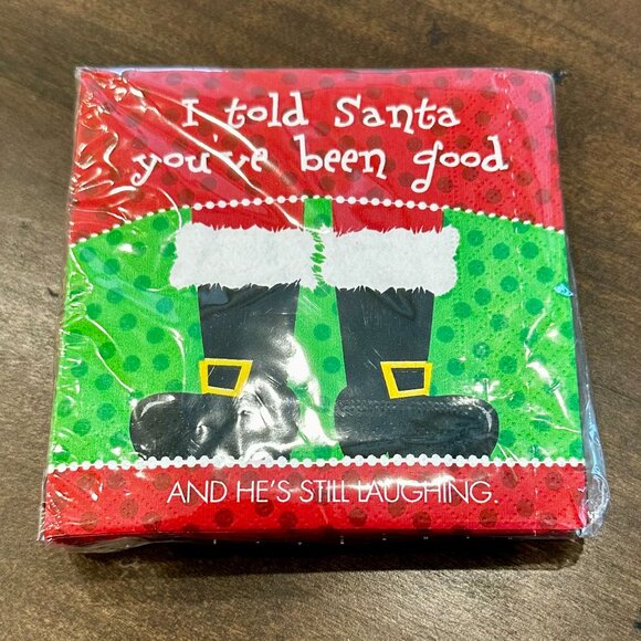 NEW - Design Design 20 3-ply Christmas Beverage Napkins - Santa's Still Laughing - Picture 1 of 2